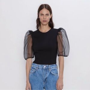 Elegant Black Puff Sleeve Top